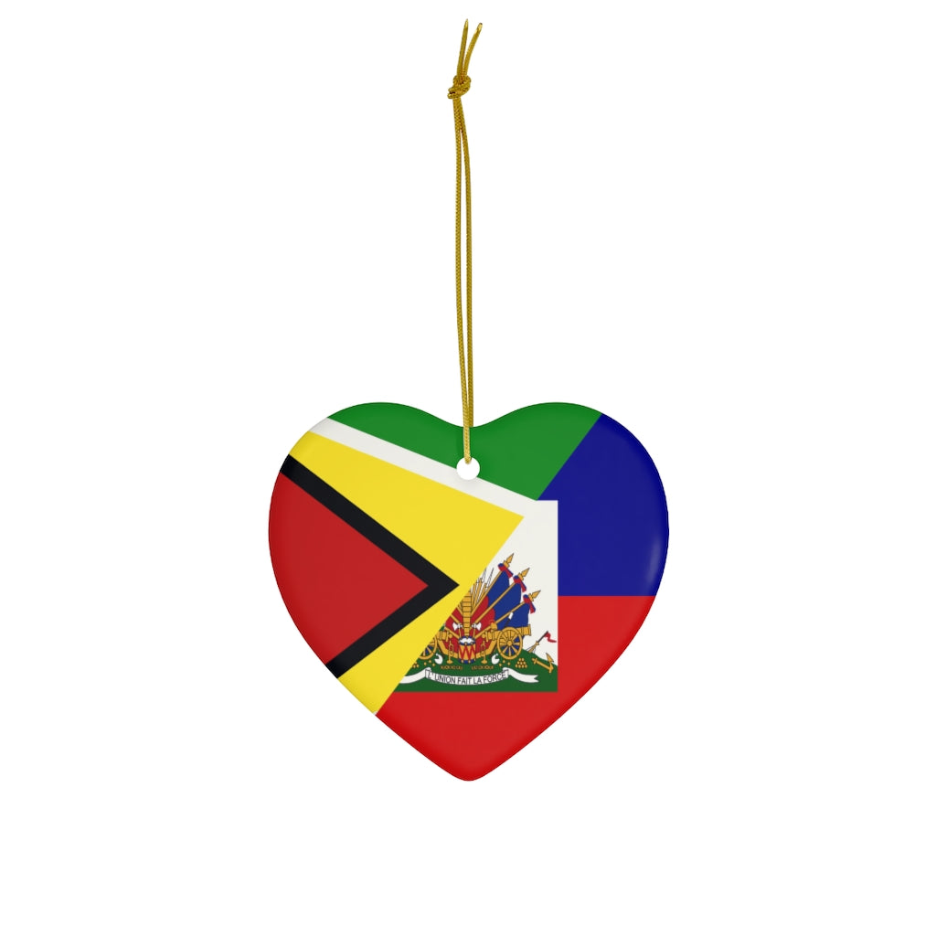 Haitian Guyanese Flag Ceramic Ornaments | Half Guyana Haiti Christmas Tree