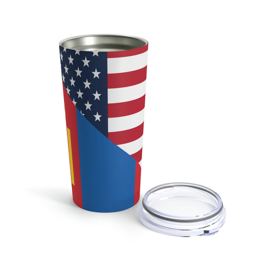 Mongolian American Flag Half Mongolia USA Tumbler 20oz Beverage Container