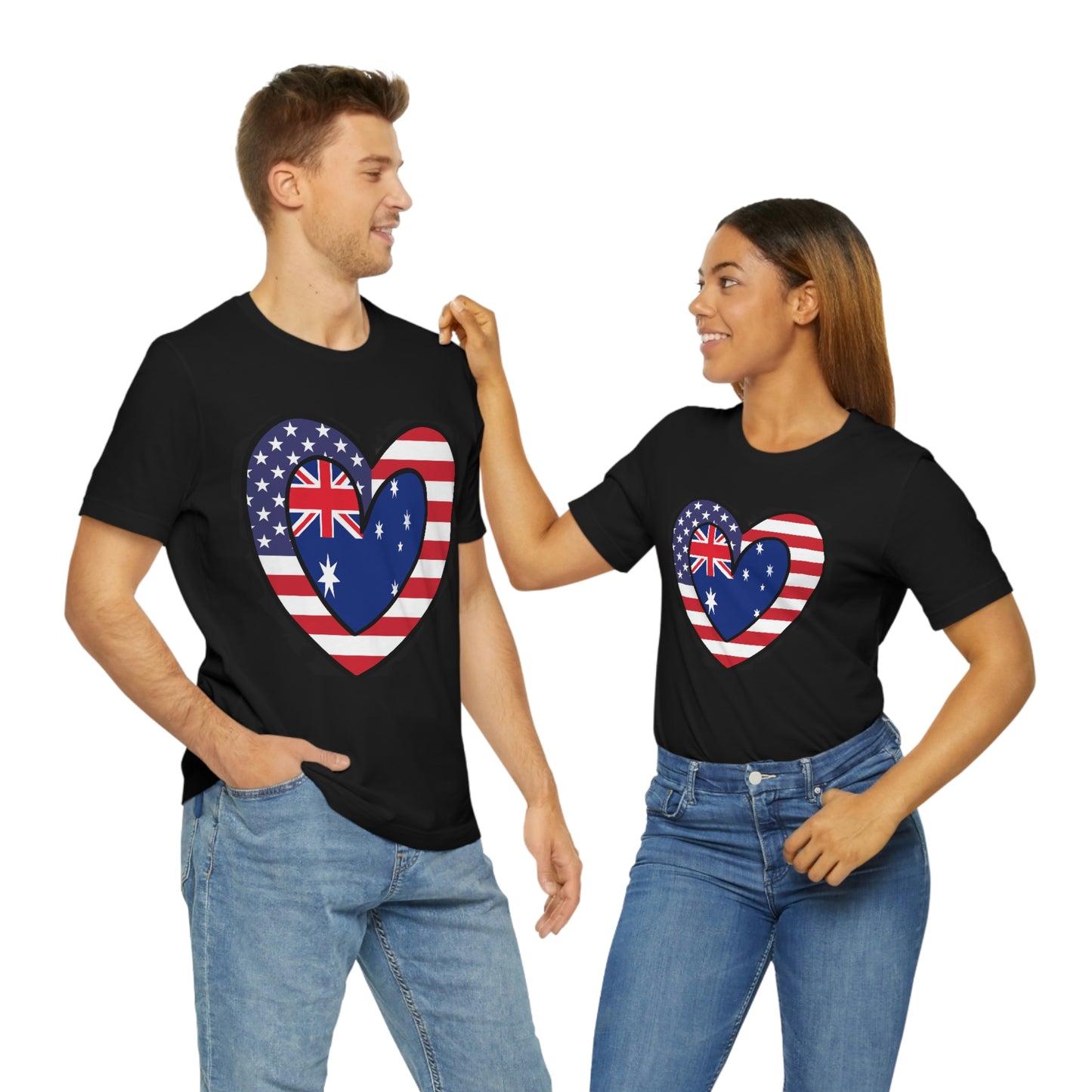 Australian American Heart Valentines Day Gift Tee Shirt | Half Australia USA Flag T-Shirt