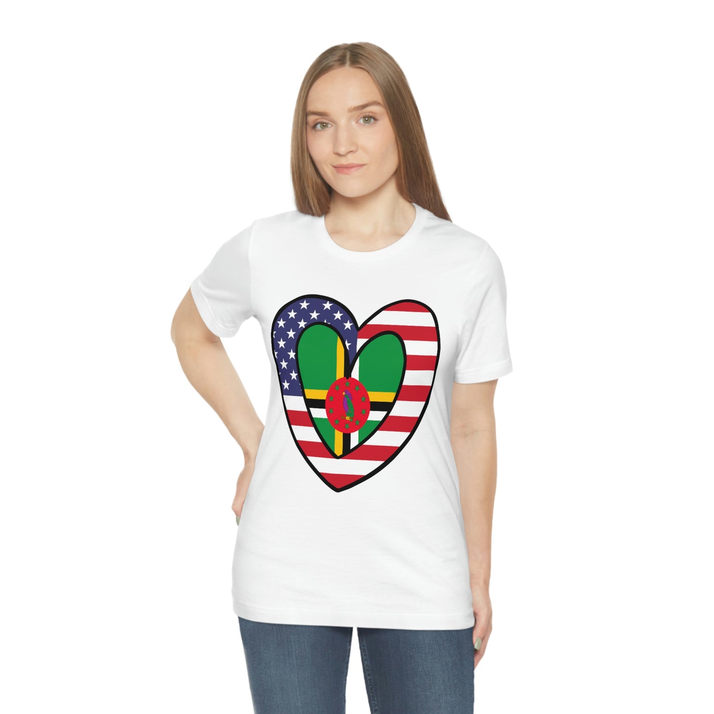 Dominican American Heart Valentines Day Gift Tee Shirt | Half Dominica USA Flag T-Shirt