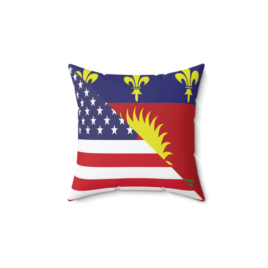 Guadeloupe American Flag Half Guadeloupean USA Spun Polyester Square Pillow