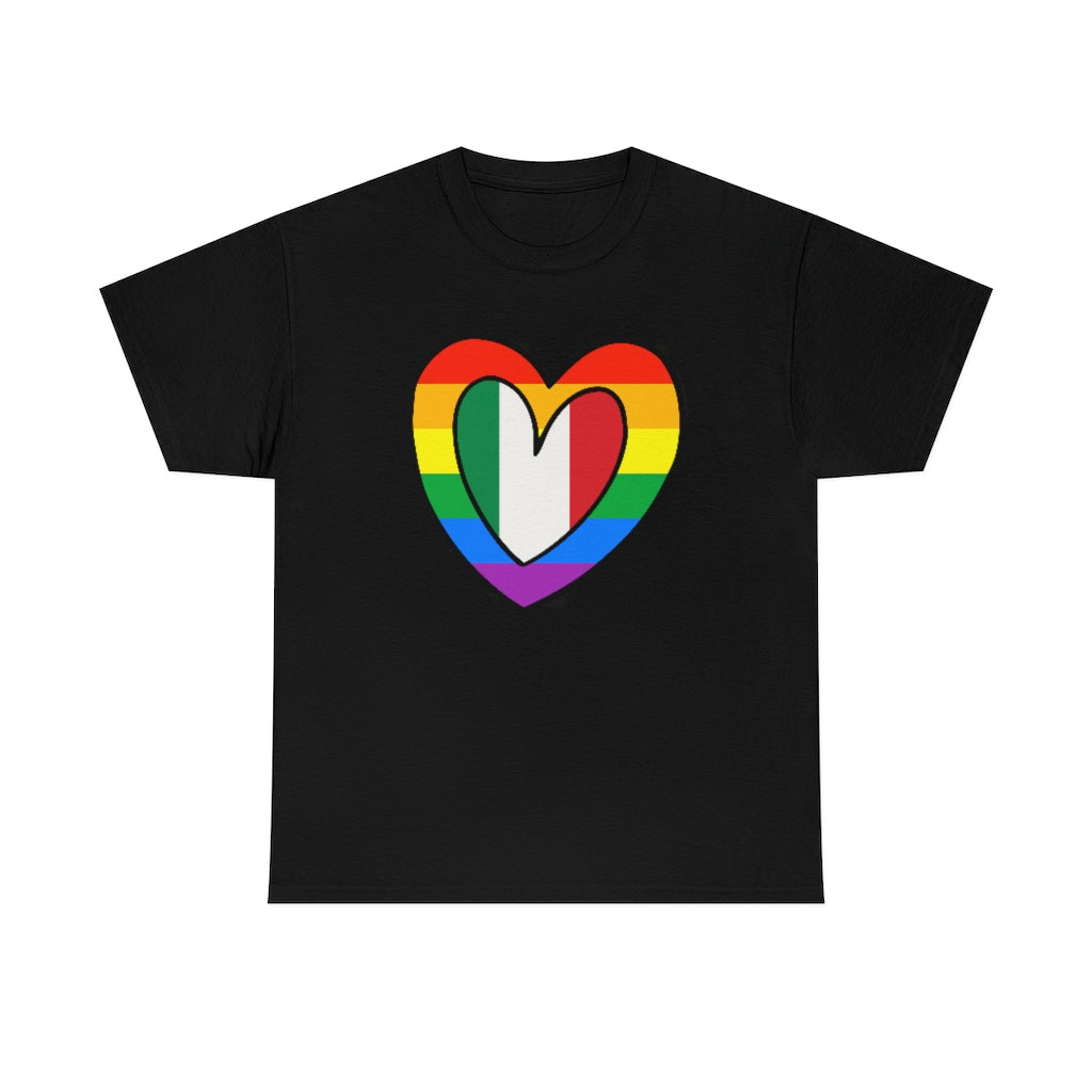 Italian Rainbow Flag Heart T-Shirt | Unisex Italy Pride Month Tee