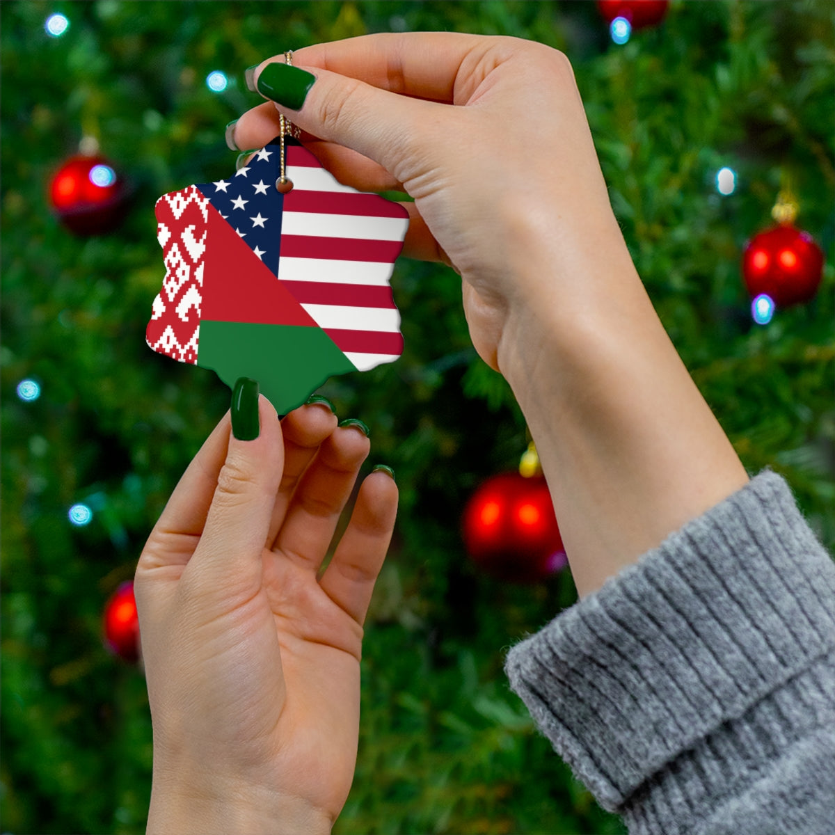 Belarus American Flag Ceramic Ornaments | Belarusian USA Christmas Tree