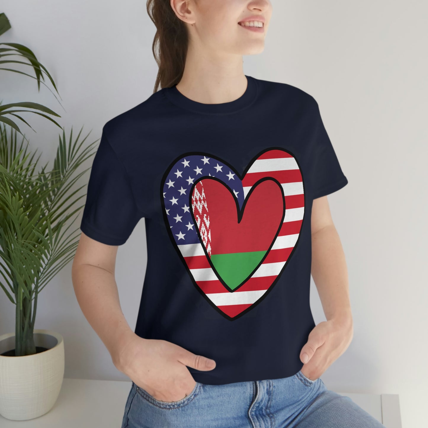 Belarusian American Heart Valentines Day Gift Tee Shirt | Half Belarus USA Flag T-Shirt