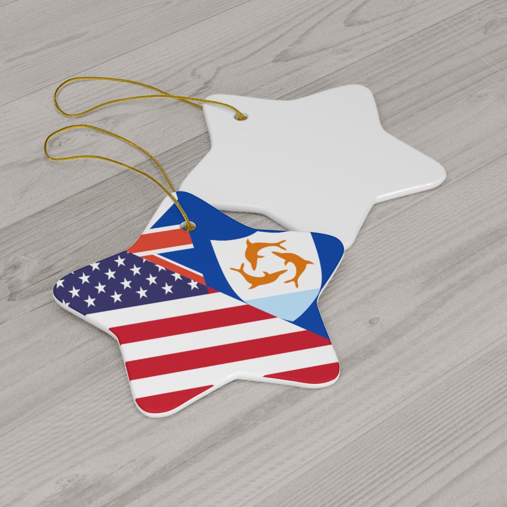 Anguillan American Flag Ceramic Ornaments | Anguilla USA Christmas Tree