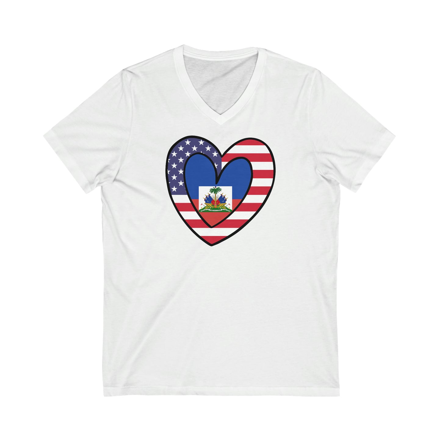 American Haitian Flag Inner Heart USA Haiti V-Neck T-Shirt | Unisex Vee Shirt