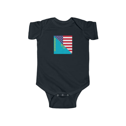 Kazakhstan American Flag Baby Bodysuit | Kazakhs Newborn Girl Boy