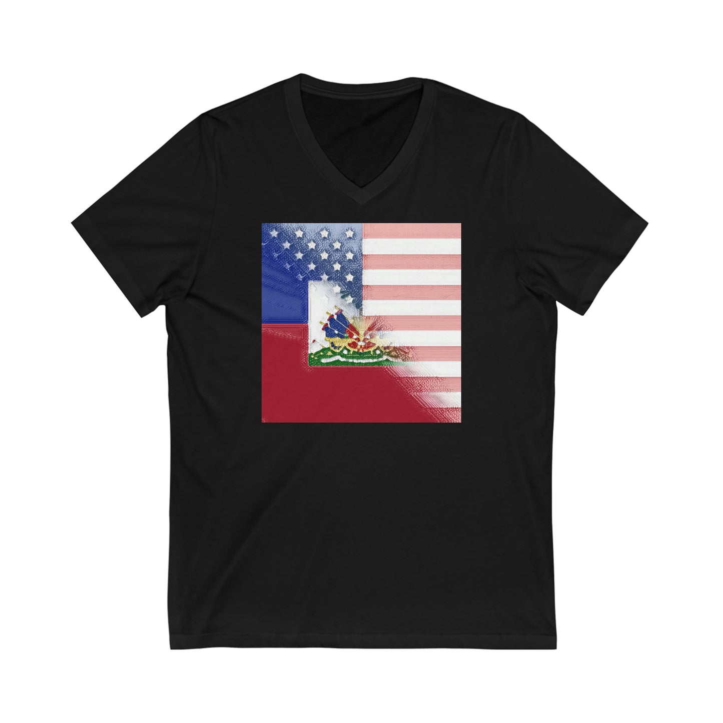 Haiti America Flag Painted | Half Haitian American Flag V-Neck T-Shirt | Unisex Vee Shirt