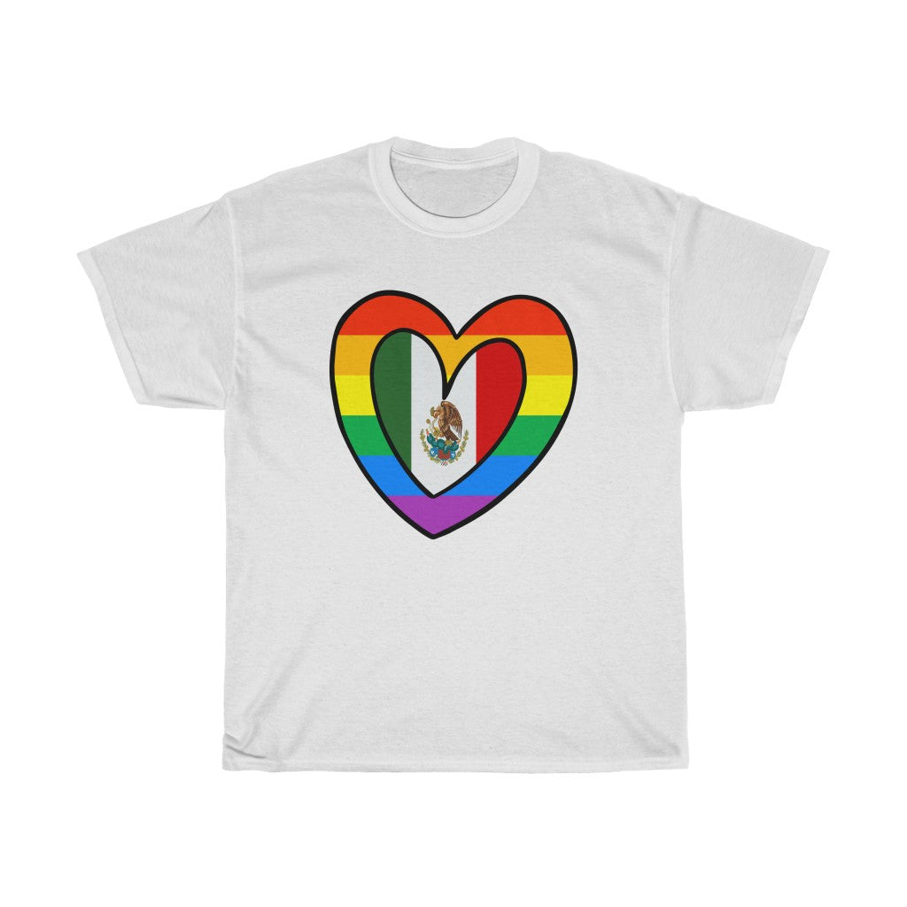 Mexican Rainbow Flag Heart T-Shirt | Unisex Mexico Pride Month Tee