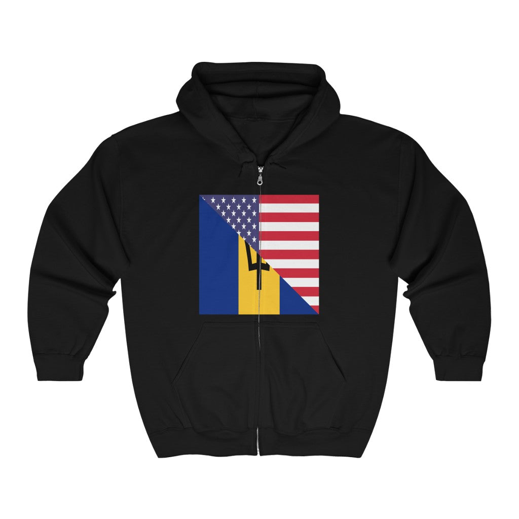 Bajan American Flag Barbados USA Zip Hoodie | Hooded Sweatshirt