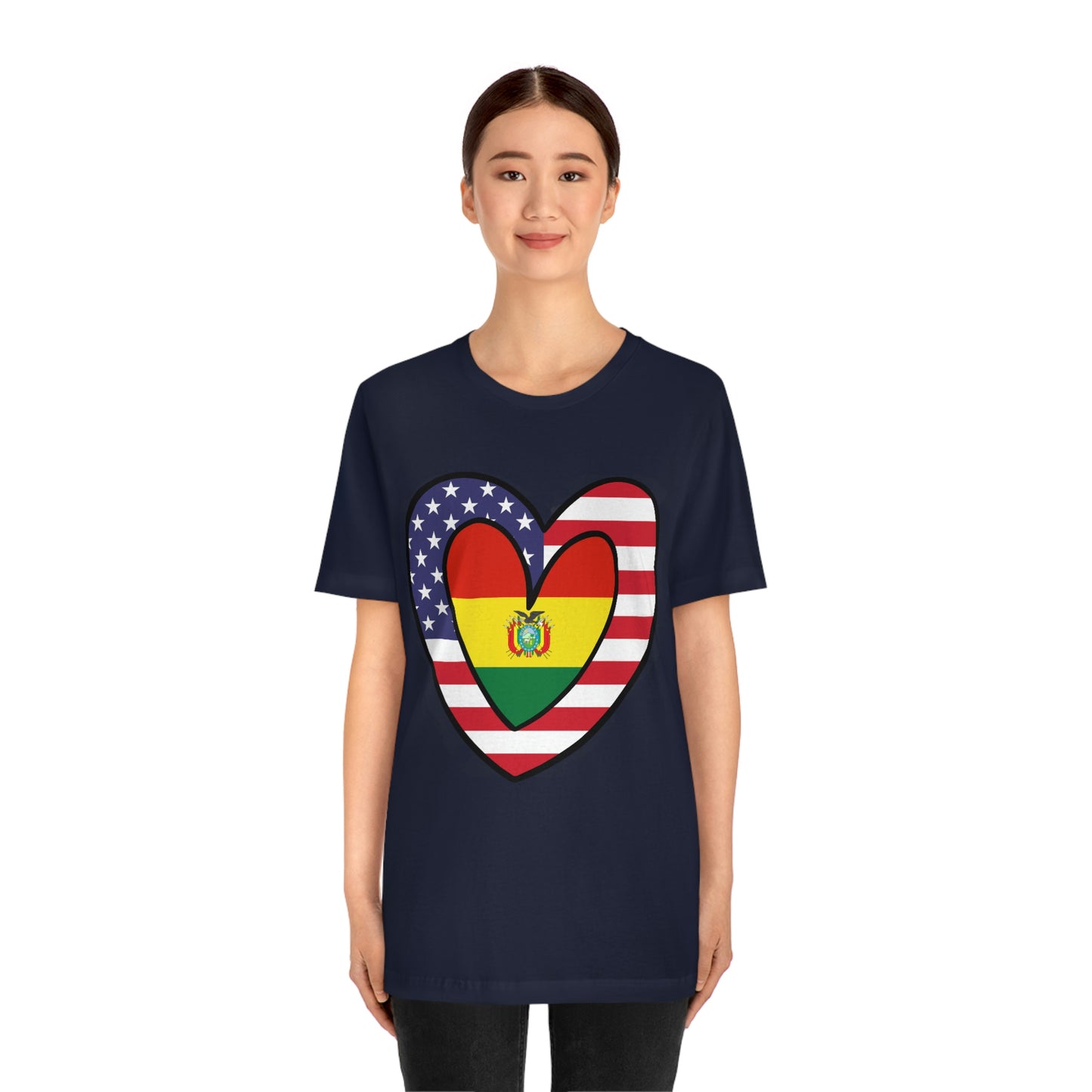 Bolivian American Heart Valentines Day Gift Tee Shirt | Half Bolivia USA Flag T-Shirt