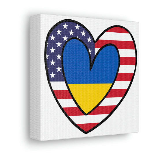 American Ukrainian Flag Inner Heart USA Ukraine  Canvas Gallery Wraps | Wall Art