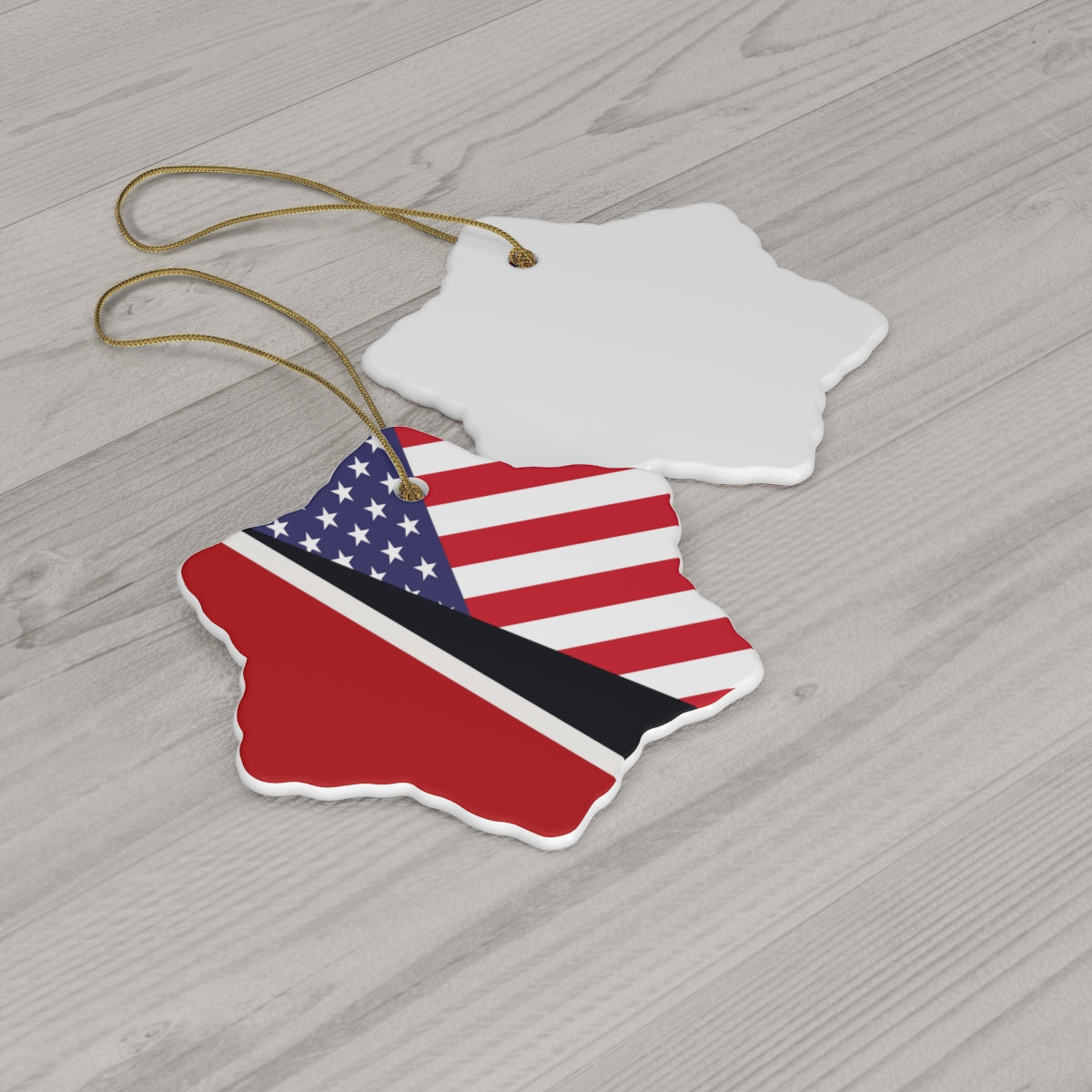 Trini American Flag Ceramic Ornaments | Trinidad USA Holiday Christmas Tree