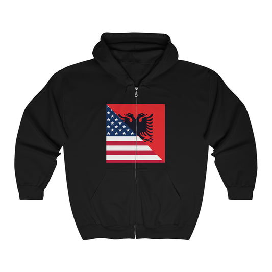 Albanian American Flag Albania USA Zip Hoodie | Hooded Sweatshirt