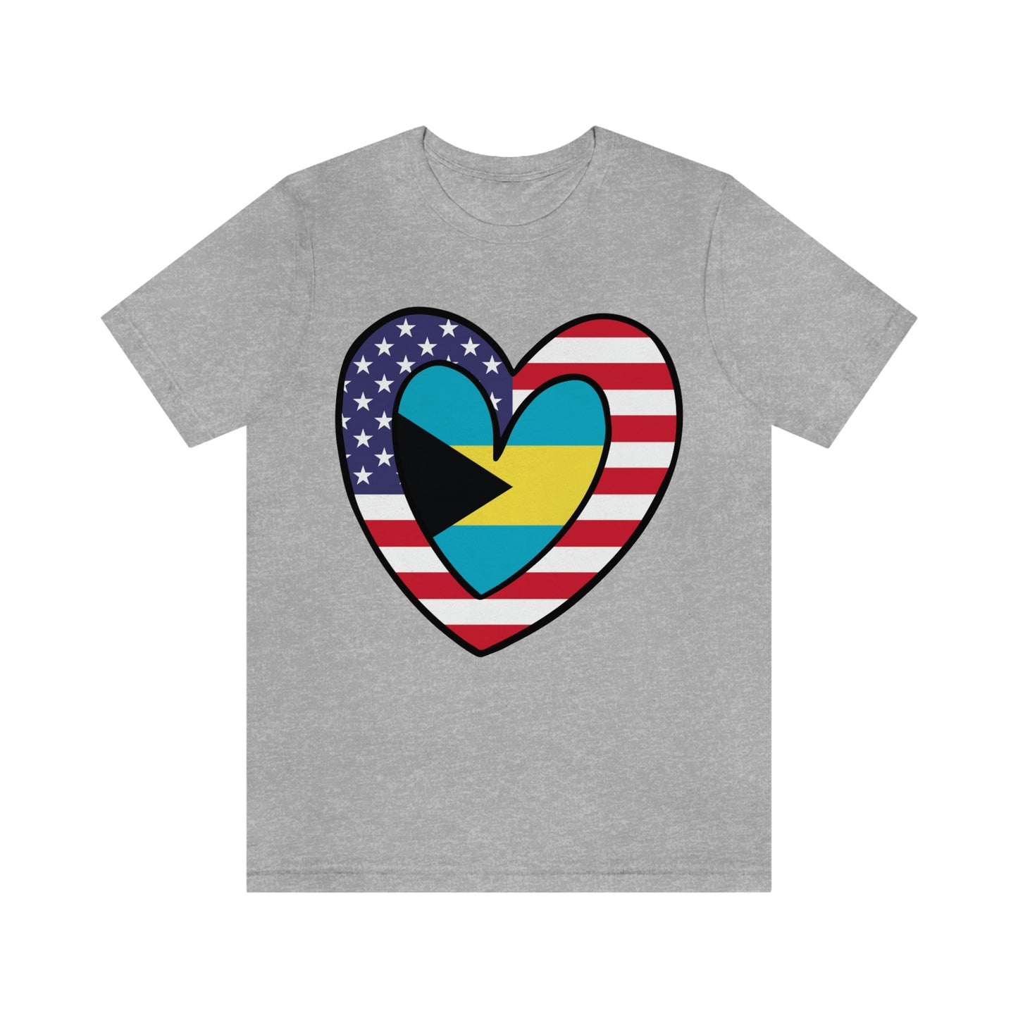 Bahamian American Heart Valentines Day Gift Tee Shirt | Half Bahamas USA Flag T-Shirt