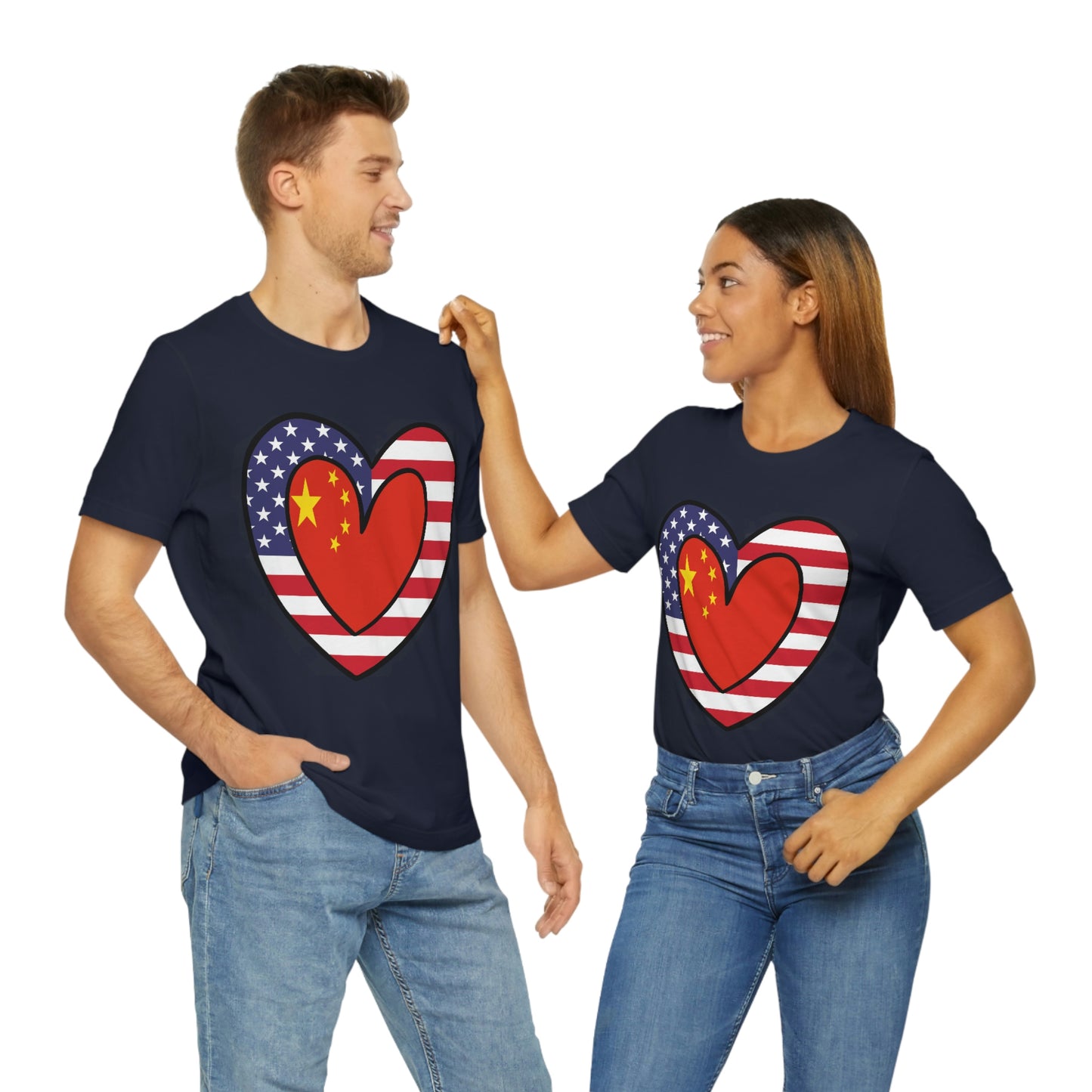 Chinese American Heart Valentines Day Gift Tee Shirt | Half China USA Flag T-Shirt