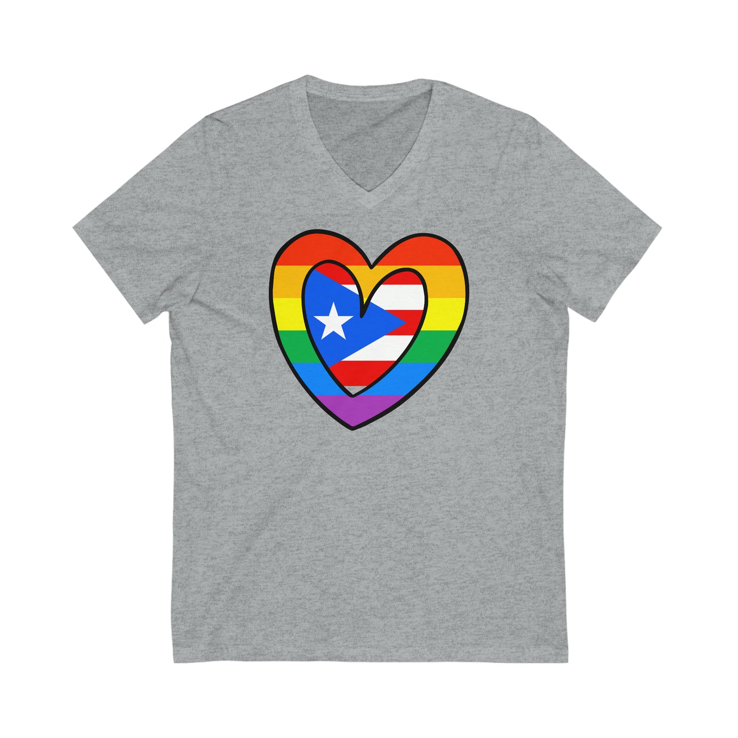 Puerto Rican Rainbow Flag Heart PR Pride Parade V-Neck T-Shirt | Unisex Vee Shirt