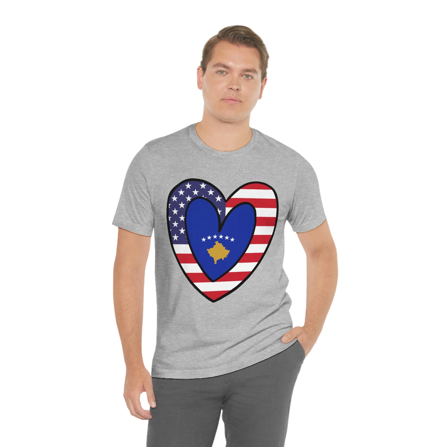 Kosovar American Heart Valentines Day Gift Tee Shirt | Half Kosovo USA Flag T-Shirt