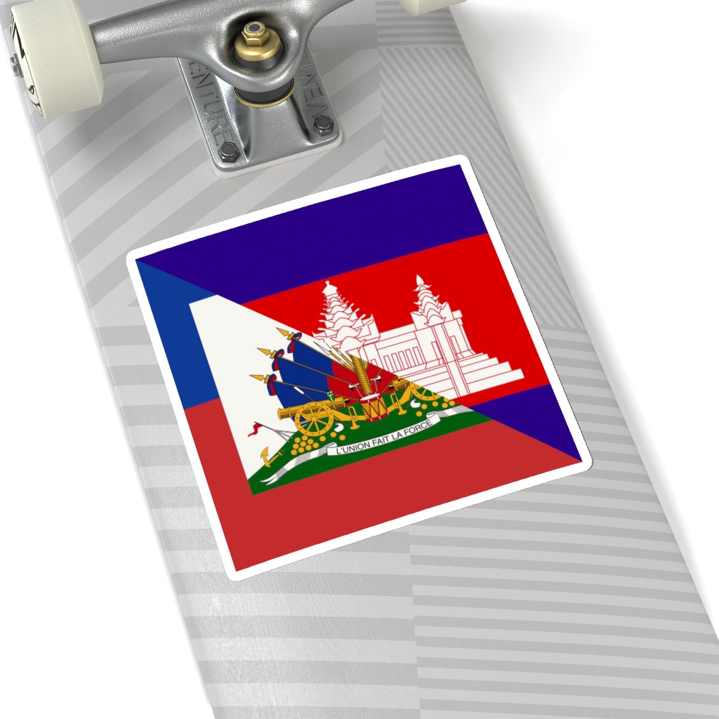 Half Haitian-Cambodian Flag Sticker | Haiti Cambodia Flag Sticker