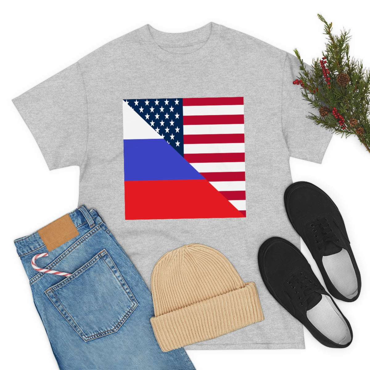 Russian American Flag Half Russia USA T-Shirt | Unisex Tee Shirt