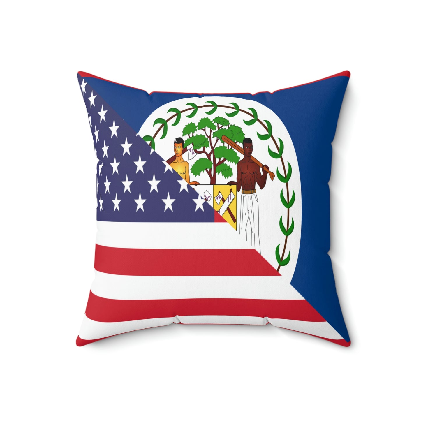 Belize American Flag Half Belizean USA Spun Polyester Square Pillow