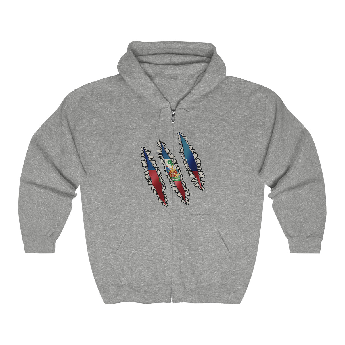 Haitian Flag Slash | Haiti Underneathe Zip Hoodie | Hooded Sweatshirt