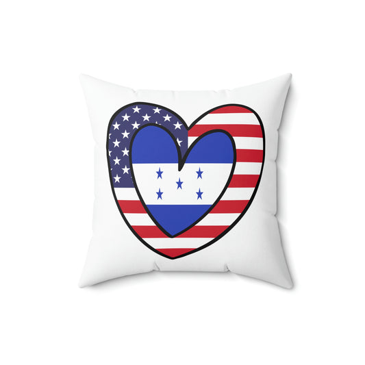 Honduran American Heart Valentines Day Gift Half Honduras USA Flag Wedding Spun Polyester Square Pillow