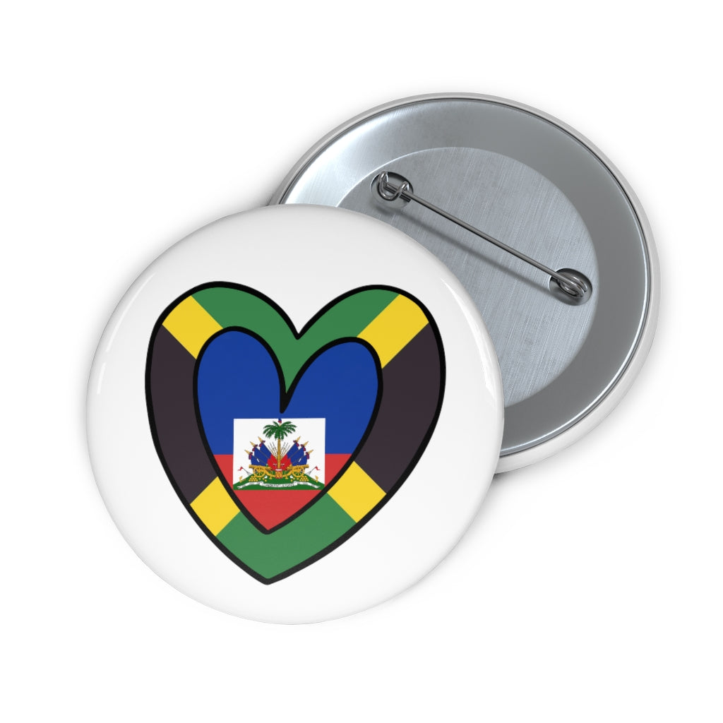 Jamaica Haiti Flag Inner Heart Pin Button | Jamaican Haitian