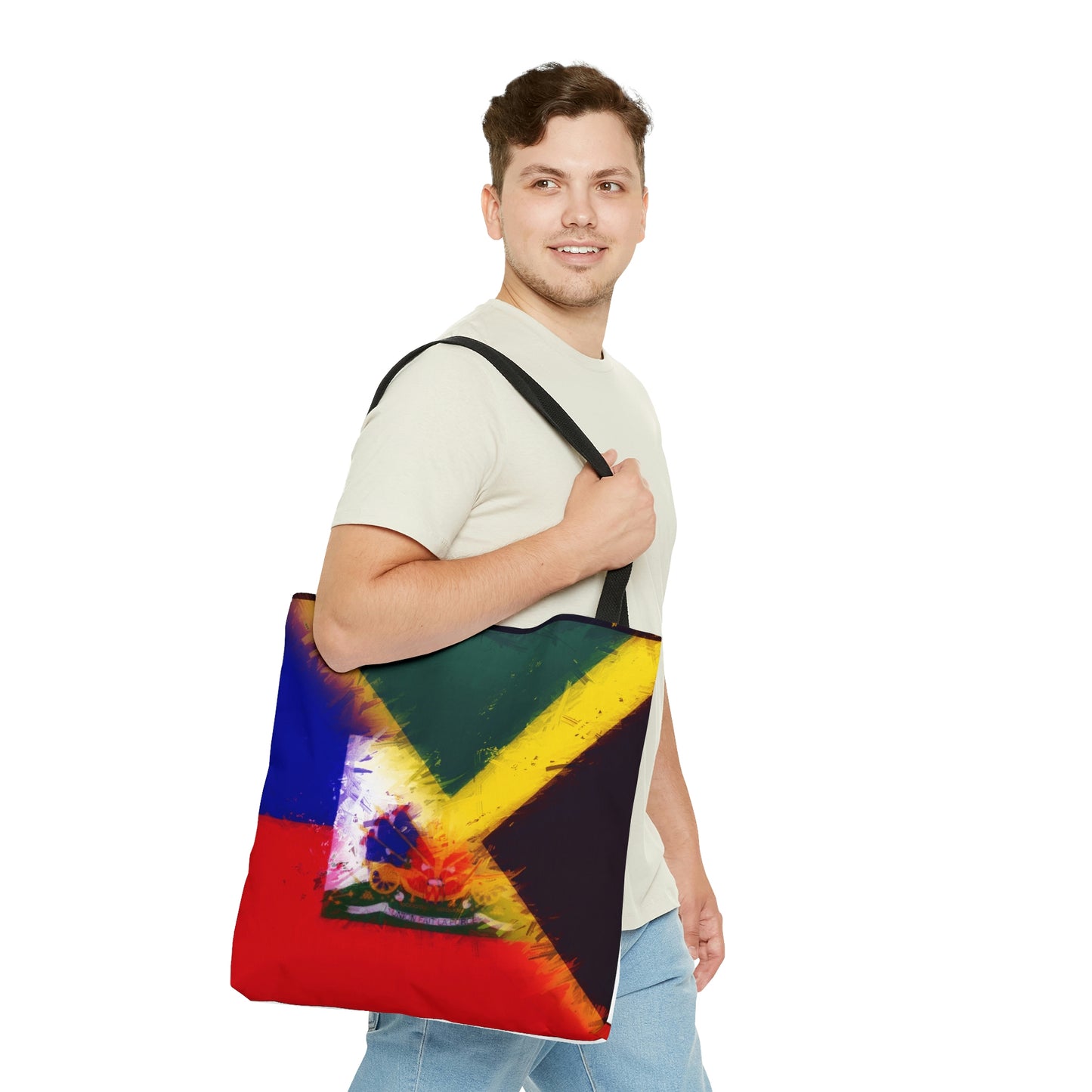 Haitian Jamaican Painted Flag | Haiti Jamaica Tote Bag | Shoulder Bag