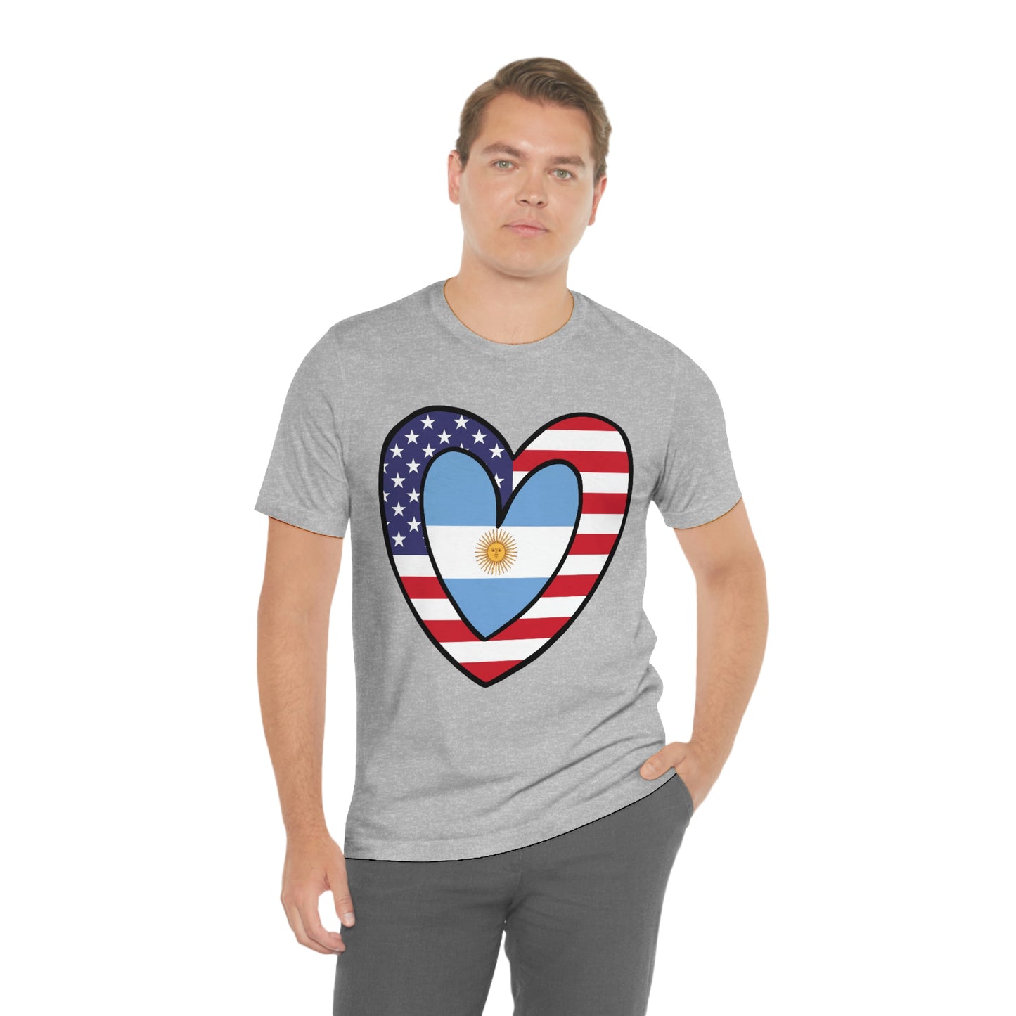 Argentinian American Heart Valentines Day Gift Tee Shirt | Half Argentina USA Flag T-Shirt