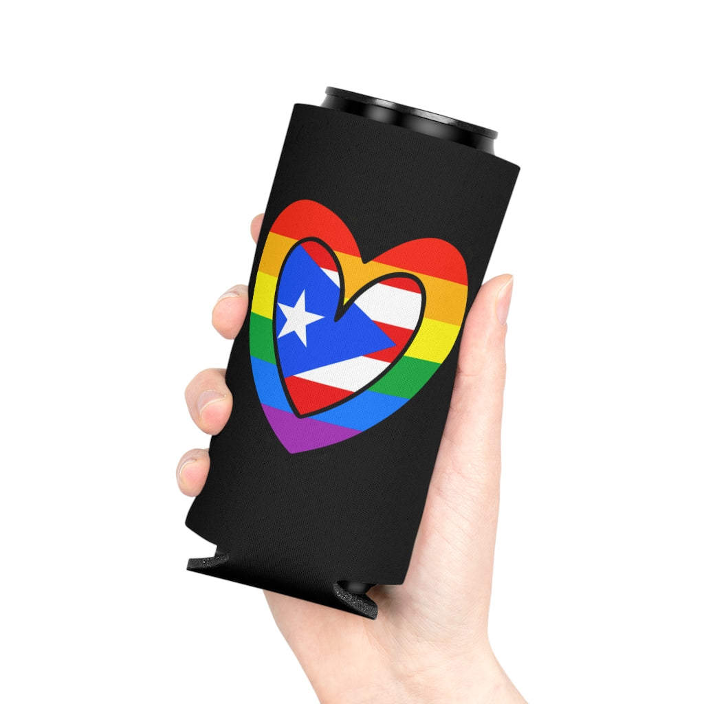 Puerto Rican Pride Rainbow Flag Heart Can Cooler | Puerto Rico Pride Month Accessory