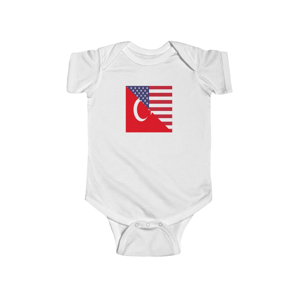 Turkish American Flag Baby Bodysuit | Unisex Turkey USA Newborn Boy Girl