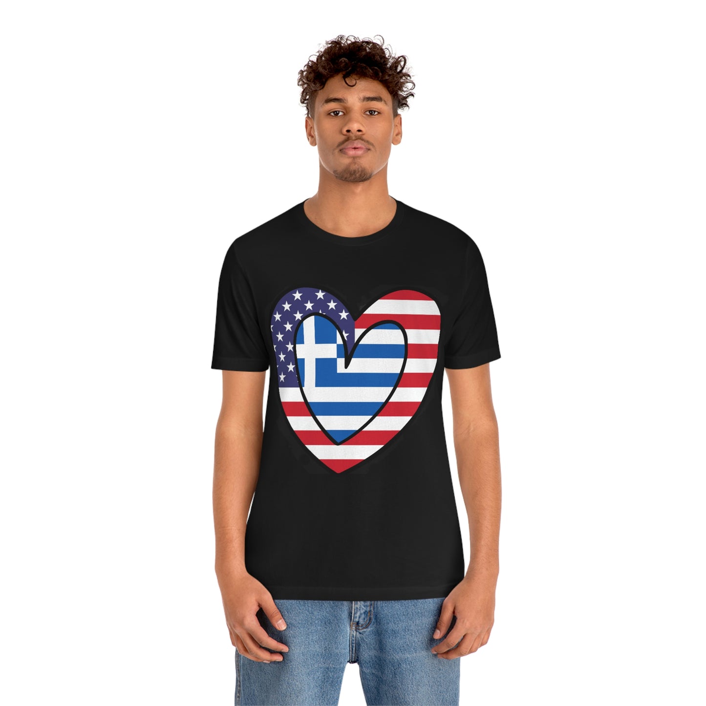 Greek American Heart Valentines Day Gift Tee Shirt | Half Greece USA Flag T-Shirt