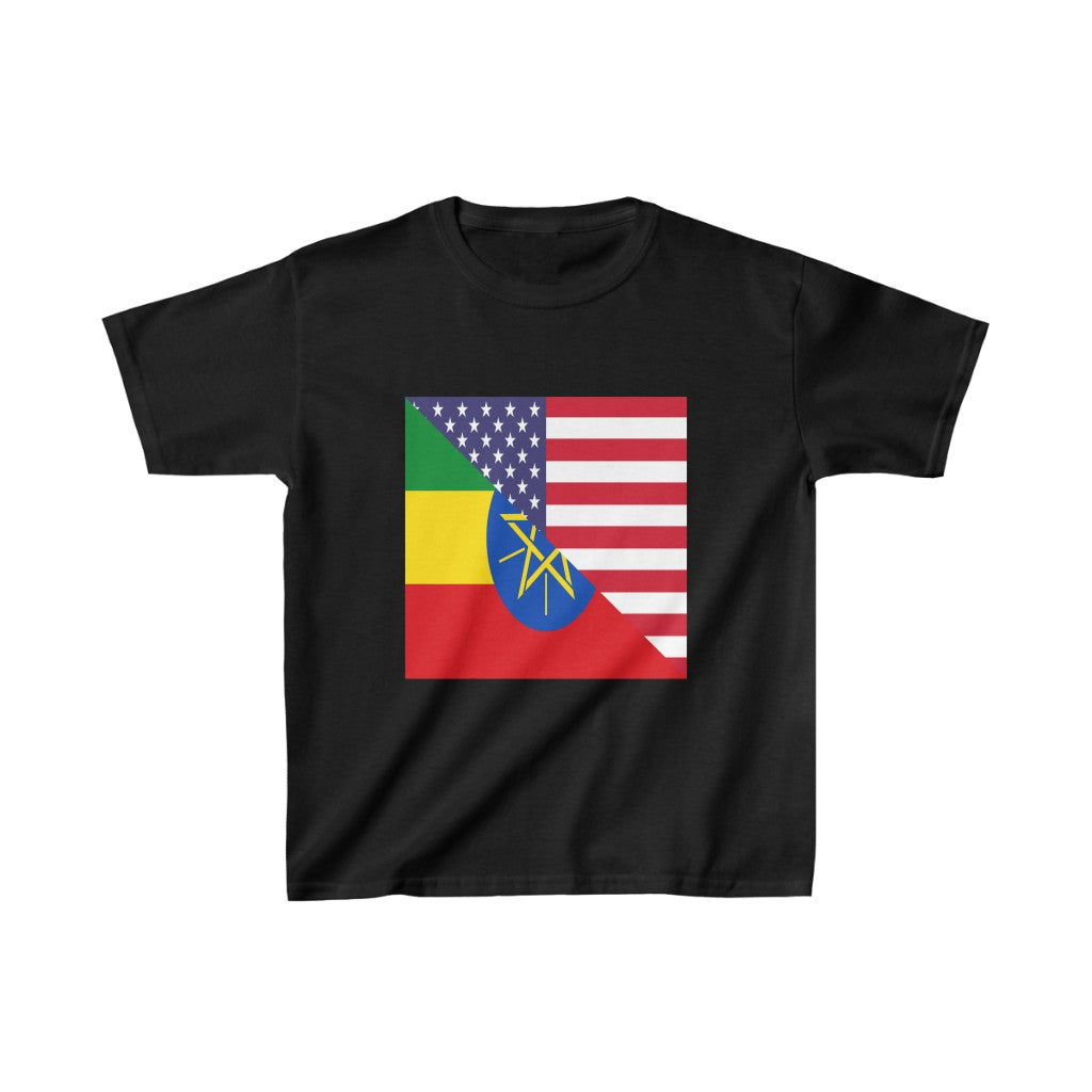 Kids Ethiopian American Flag Ethiopia USA T-Shirt | Unisex Tee Shirt