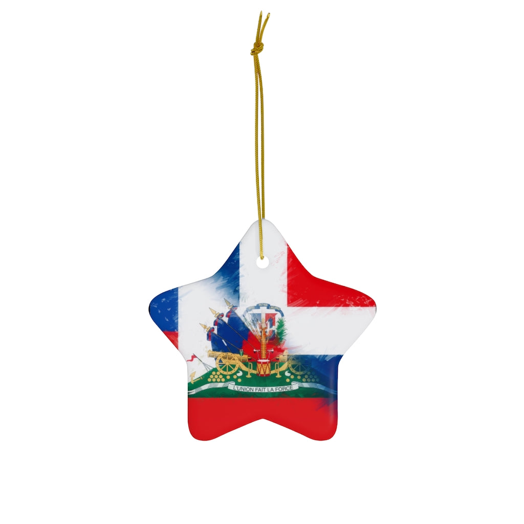 Dominican Haitian Flag Ceramic Ornaments | DR Haiti Dominican Republic Christmas Tree