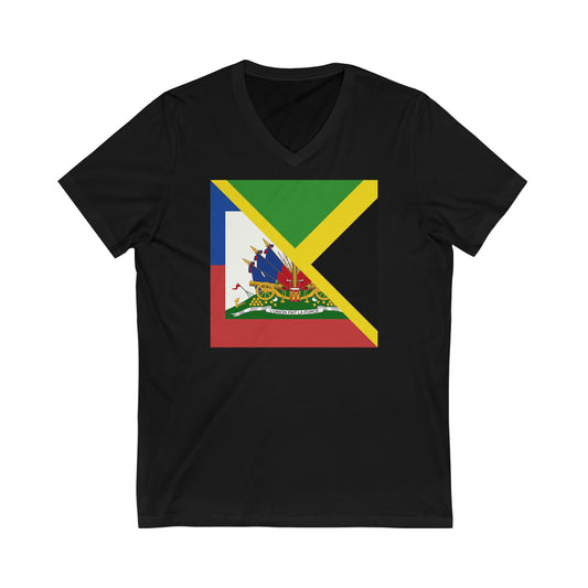 Haitian Jamaican Flag | Half Jamaica Haiti V-Neck T-Shirt | Unisex Vee Shirt