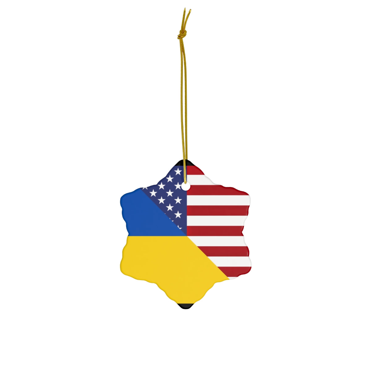 Ukraine American Flag Ceramic Ornaments | Ukrainian USA Holiday Christmas Tree