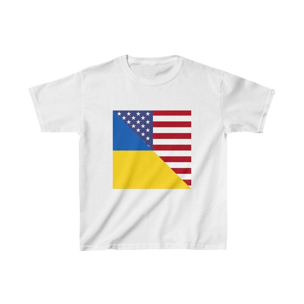 Kids Ukrainian American Flag | Half Ukraine USA T-Shirt | Unisex Tee Shirt