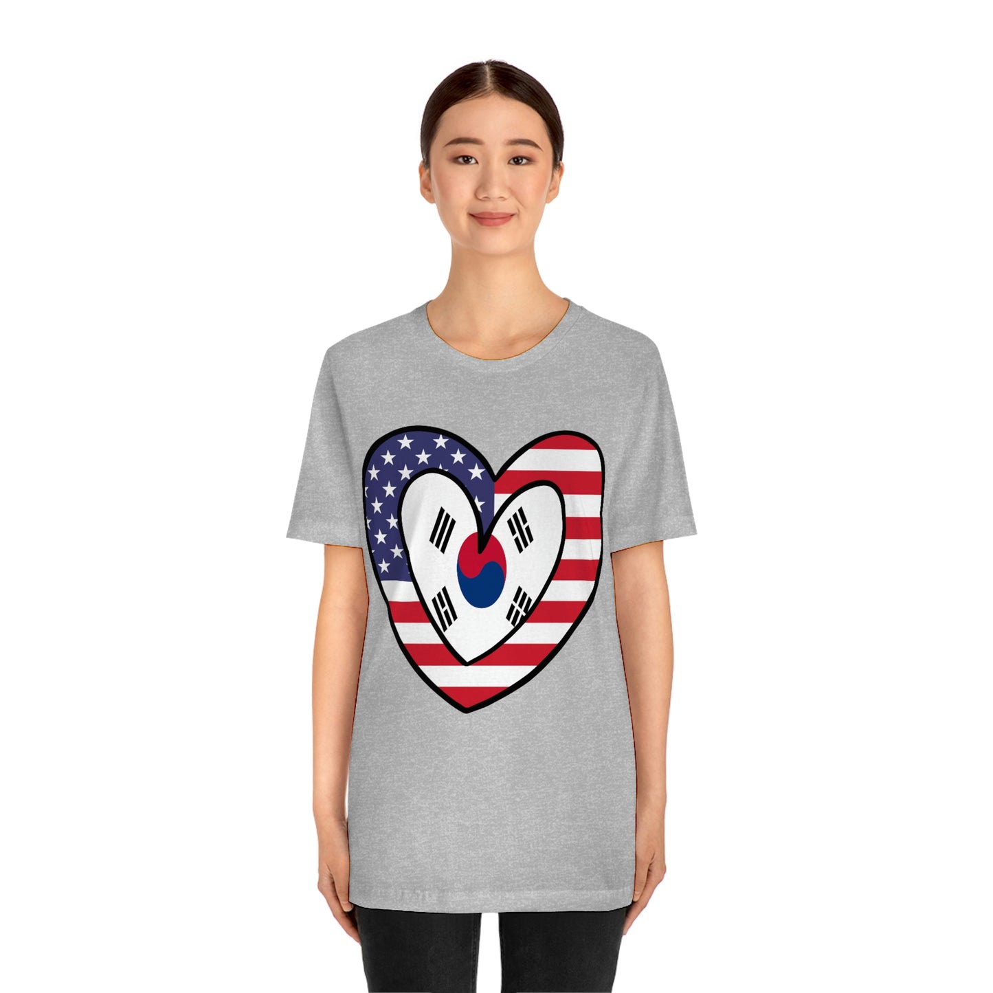 South Korean American Heart Valentines Day Gift Tee Shirt | Half Korea USA Flag T-Shirt