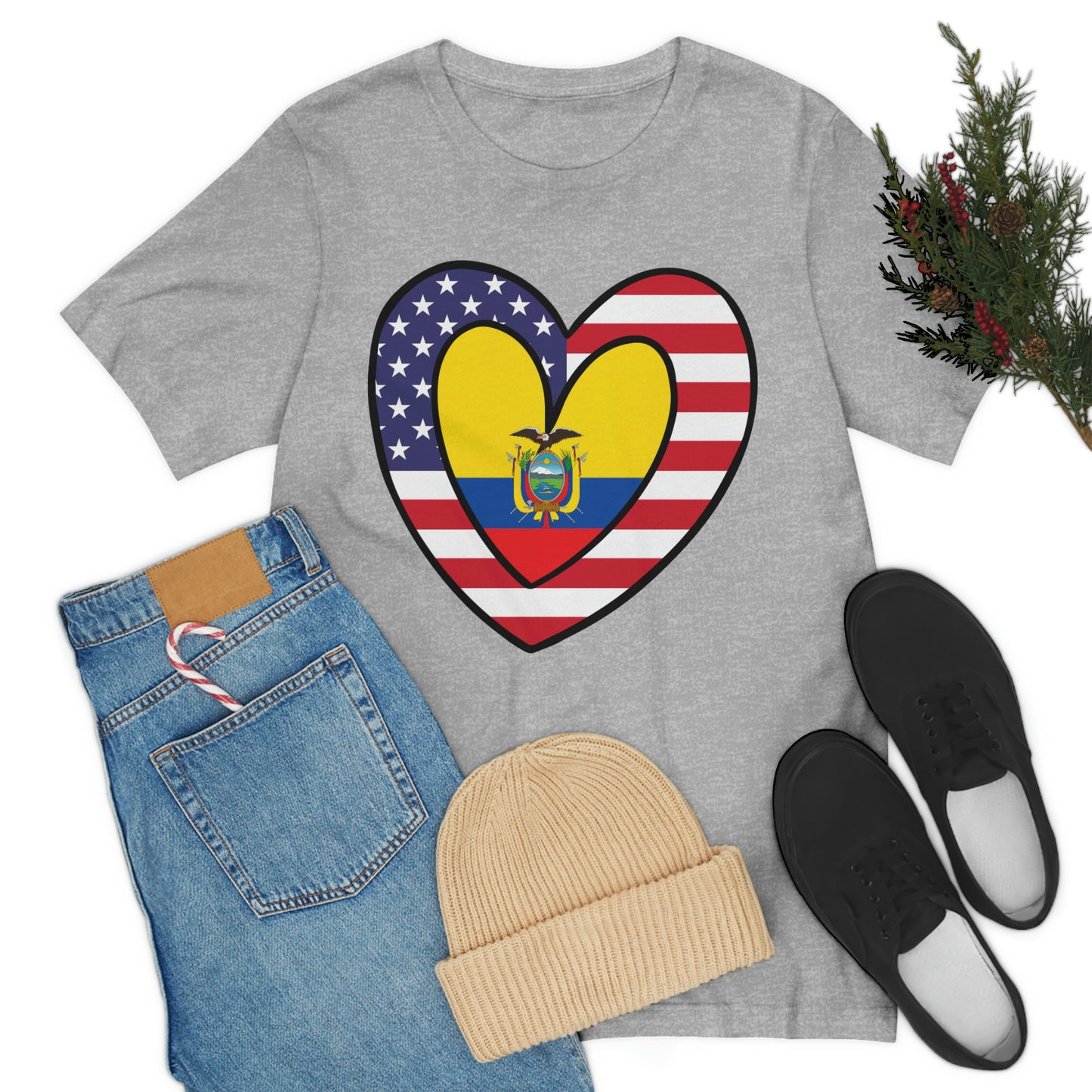 Ecuadorian American Heart Valentines Day Gift Tee Shirt | Half Ecuador USA Flag T-Shirt