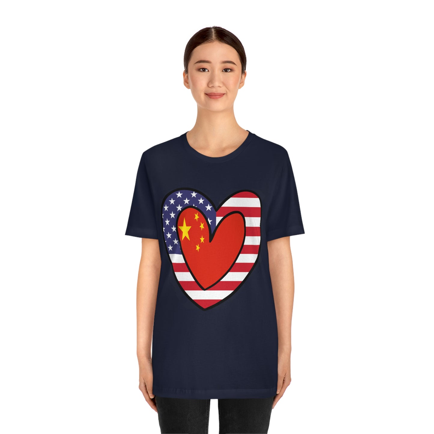 Chinese American Heart Valentines Day Gift Tee Shirt | Half China USA Flag T-Shirt