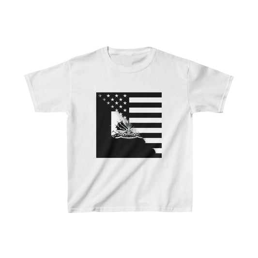 Kids Black And White Haitian American Flag | Haiti USA T-Shirt | Unisex Tee Shirt