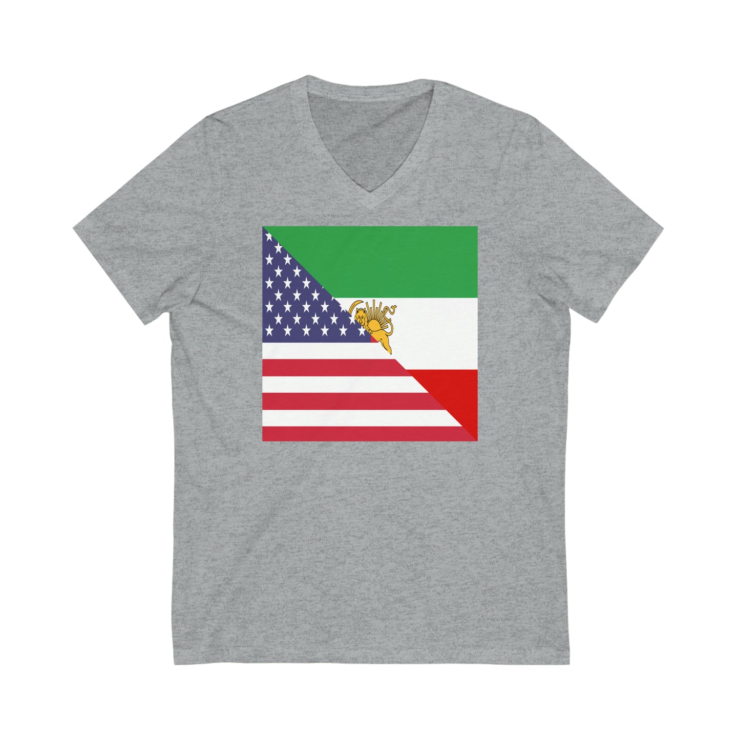 Old Iranian American Flag Half Iran USA V-Neck T-Shirt | Unisex Vee Shirt