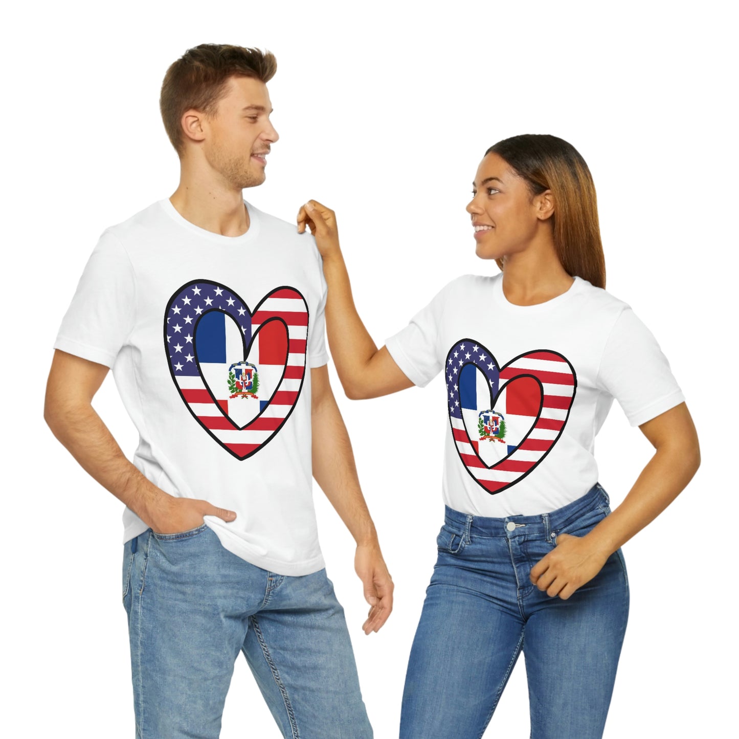 Dominican Republic American Heart Valentines Day Gift Tee Shirt | Half Dominicano USA Flag T-Shirt