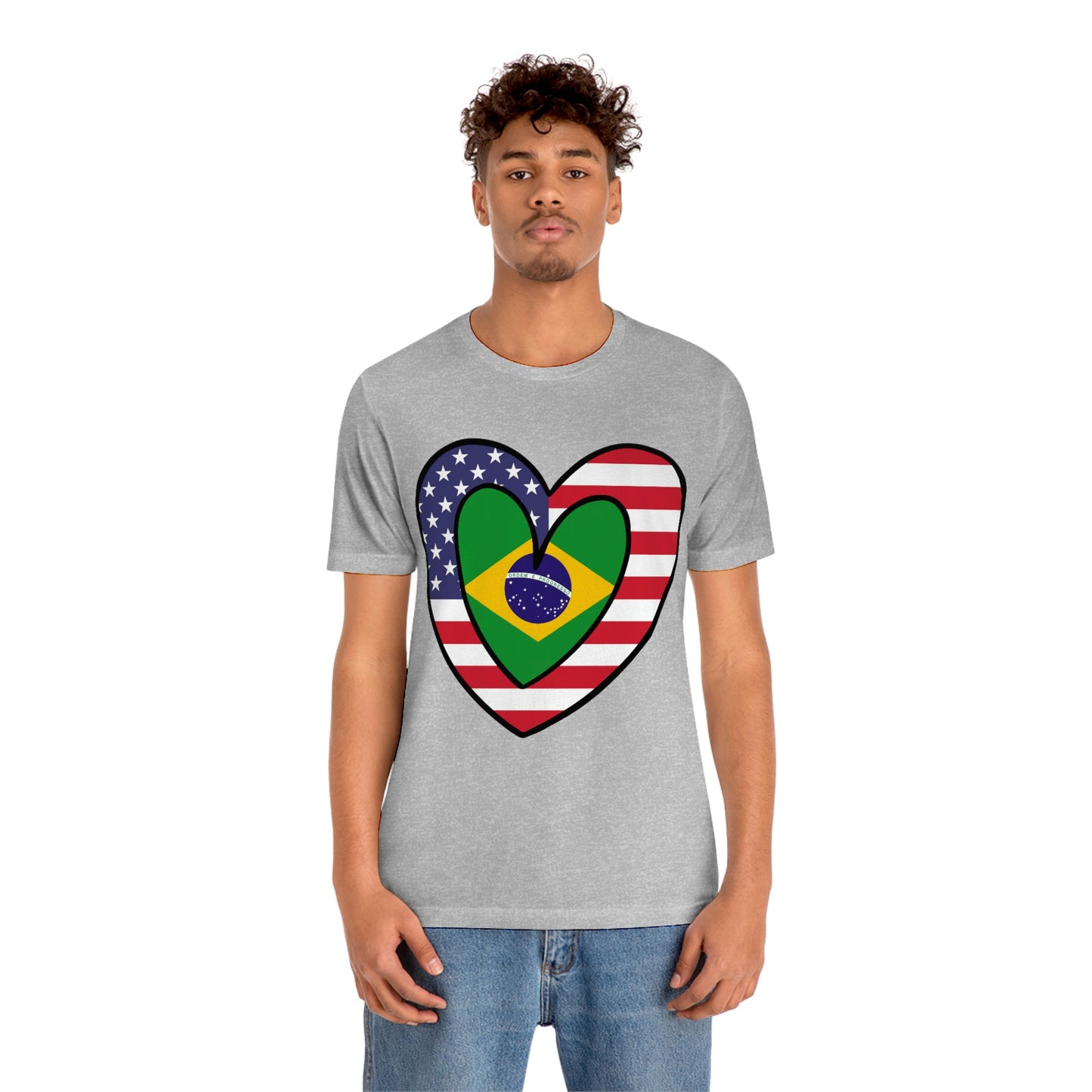 Brazilian American Heart Valentines Day Gift Tee Shirt | Half Brazil USA Flag T-Shirt