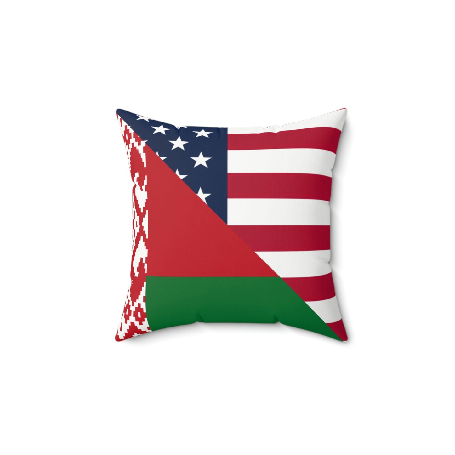 Belarus American Flag Half USA Spun Polyester Square Pillow