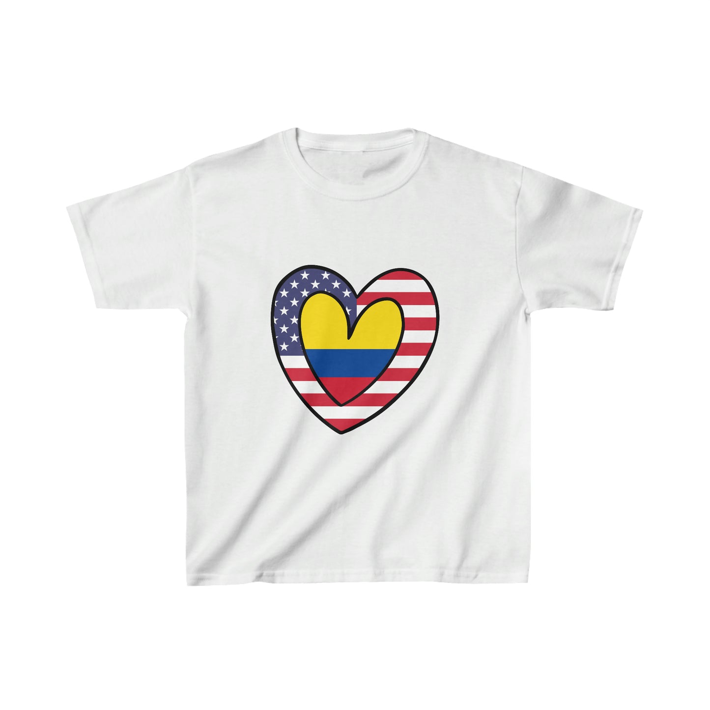 Kids Colombian American Heart Valentines Day Gift Half Colombia USA Flag T-Shirt | Unisex Tee Shirt