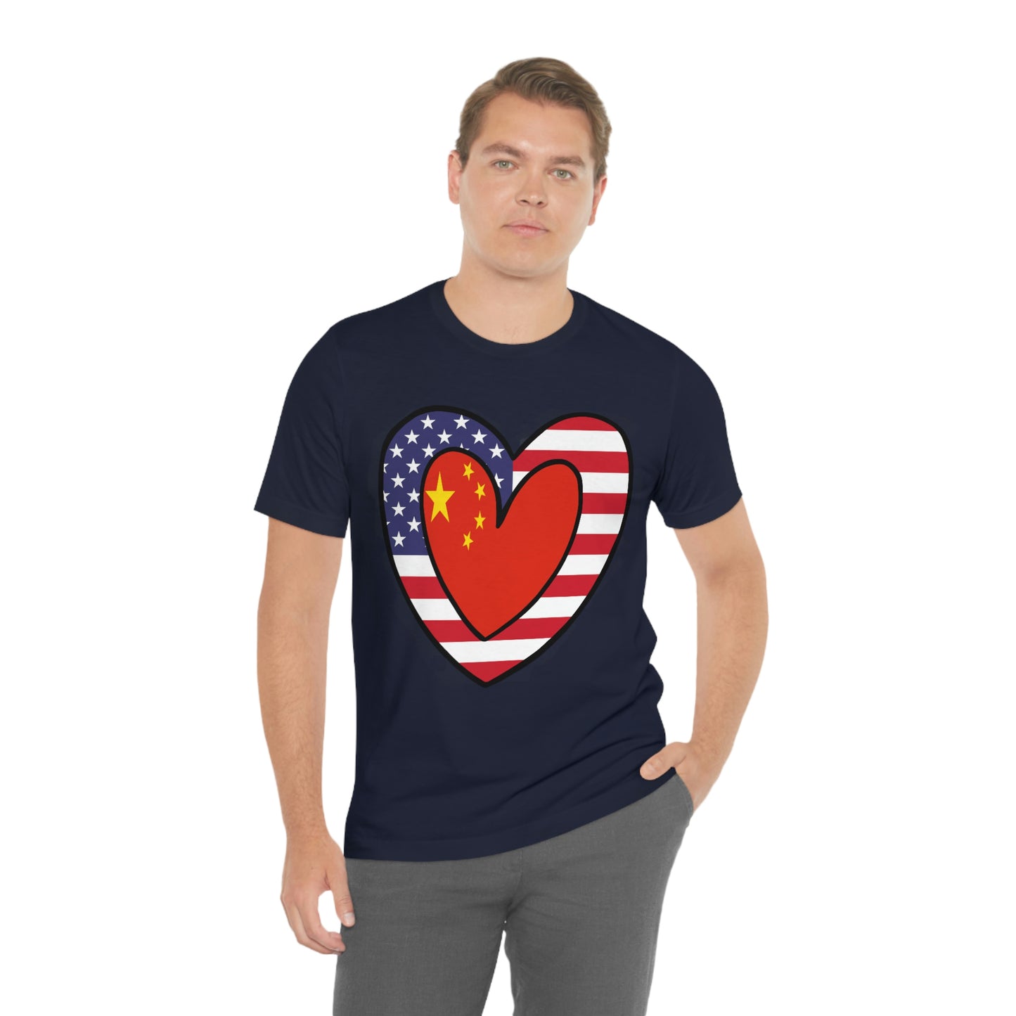 Chinese American Heart Valentines Day Gift Tee Shirt | Half China USA Flag T-Shirt