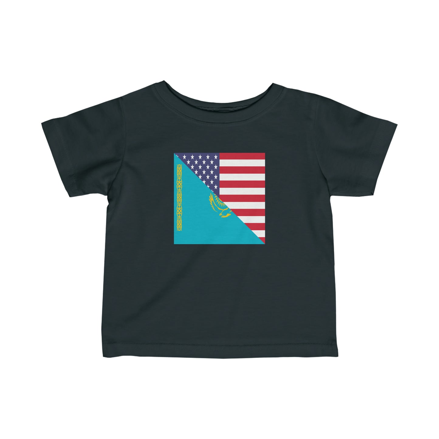 Infant Kazakhstan American Flag USA Toddler Tee Shirt