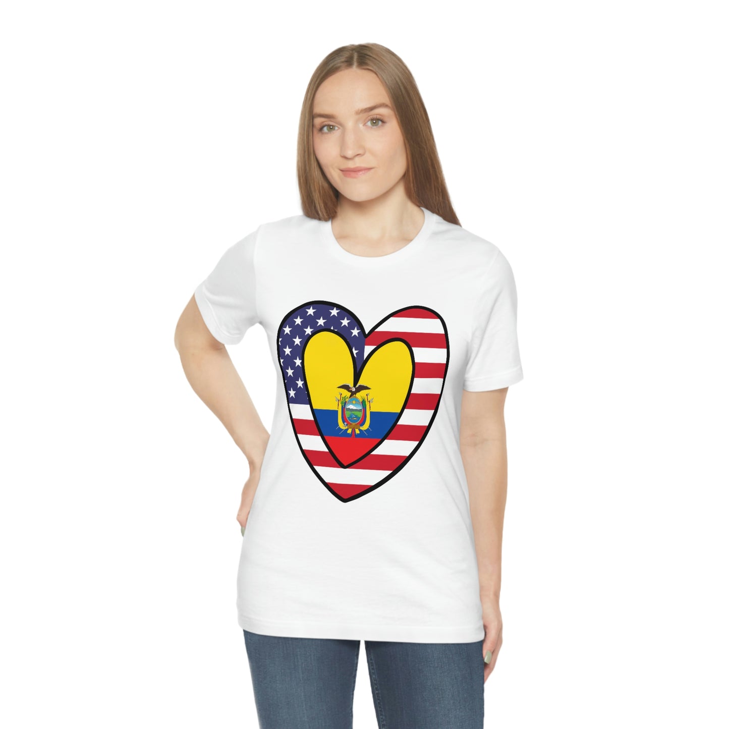 Ecuadorian American Heart Valentines Day Gift Tee Shirt | Half Ecuador USA Flag T-Shirt